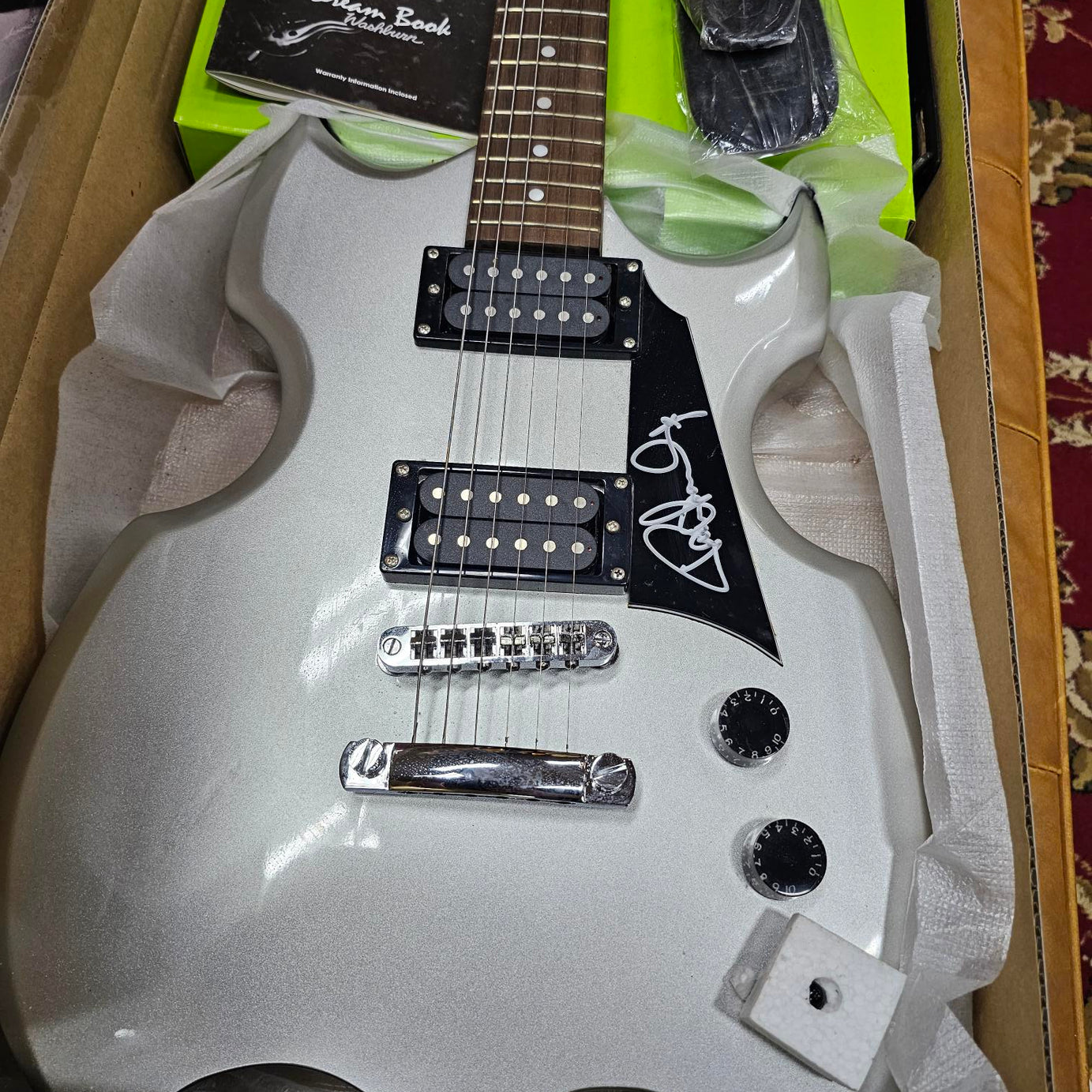 2007 Paul Stanley Designed & Autographed Silver Washburn Lyon Kiss Electric Guitar Limited Edition