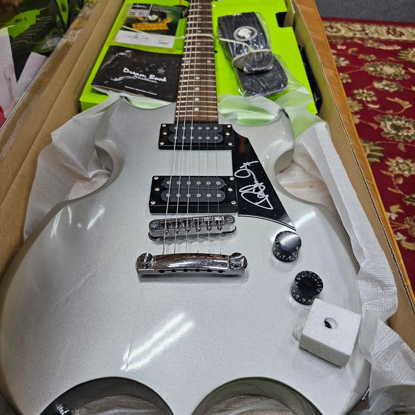 2007 Paul Stanley Designed & Autographed Silver Washburn Lyon Kiss Electric Guitar Limited Edition