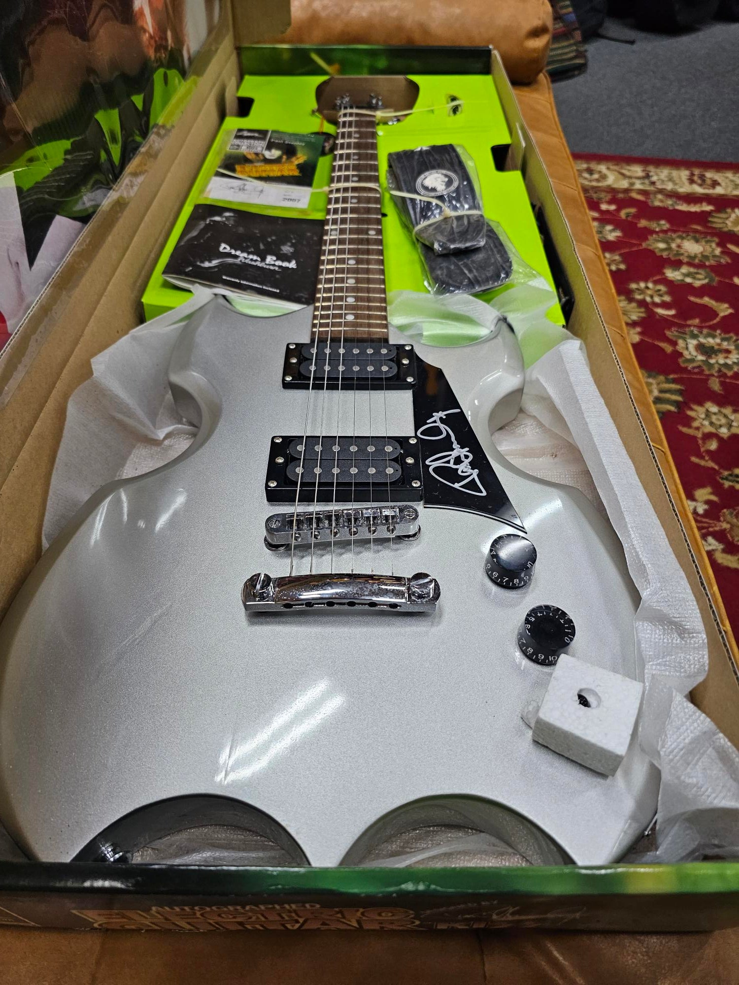 2007 Paul Stanley Designed & Autographed Silver Washburn Lyon Kiss Electric Guitar Limited Edition