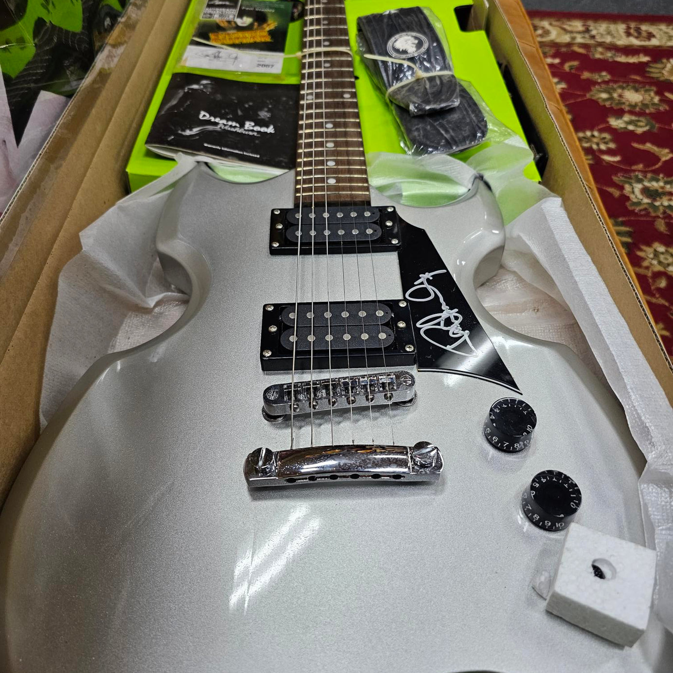 2007 Paul Stanley Designed & Autographed Silver Washburn Lyon Kiss Electric Guitar Limited Edition