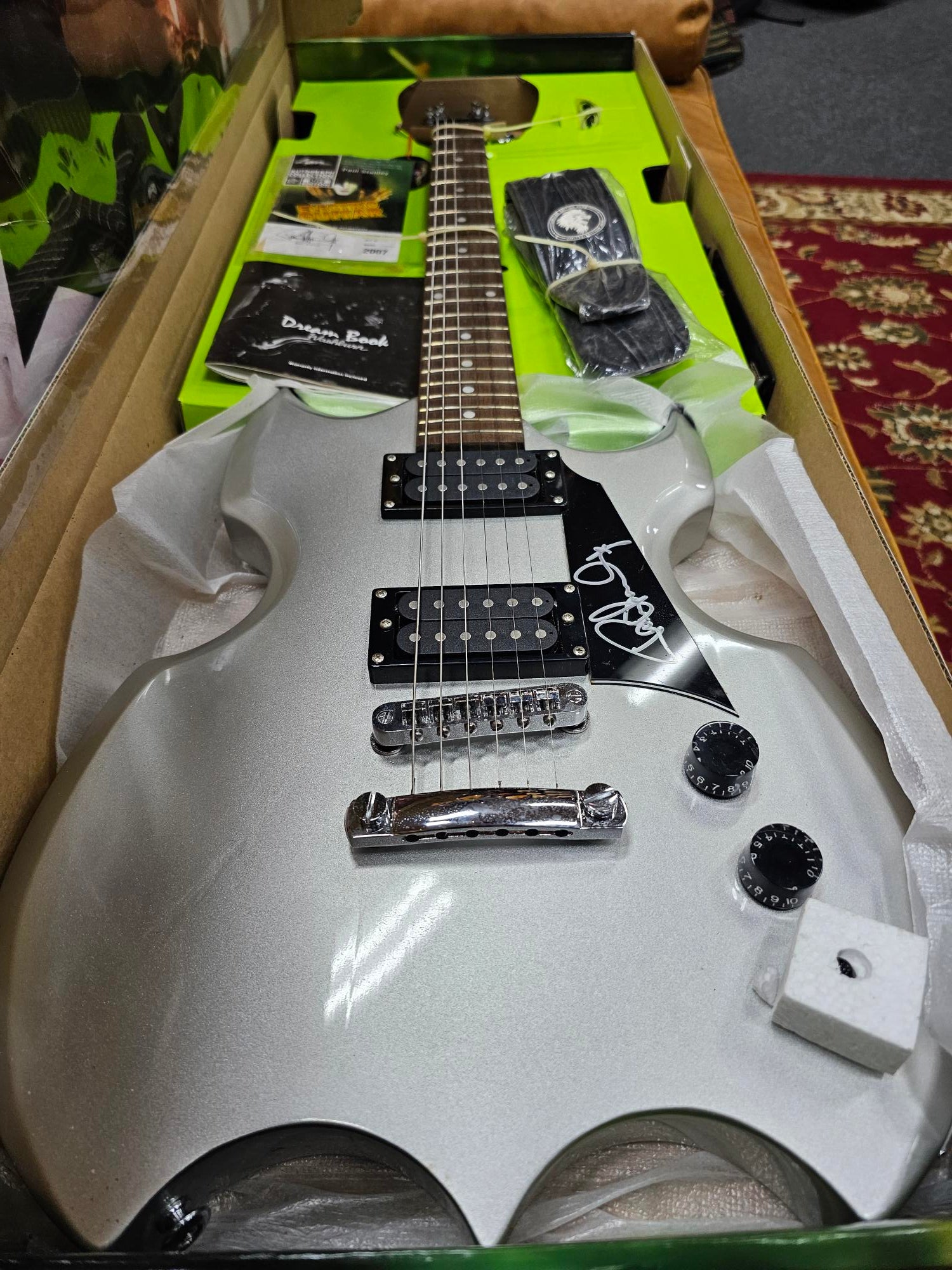 2007 Paul Stanley Designed & Autographed Silver Washburn Lyon Kiss Electric Guitar Limited Edition