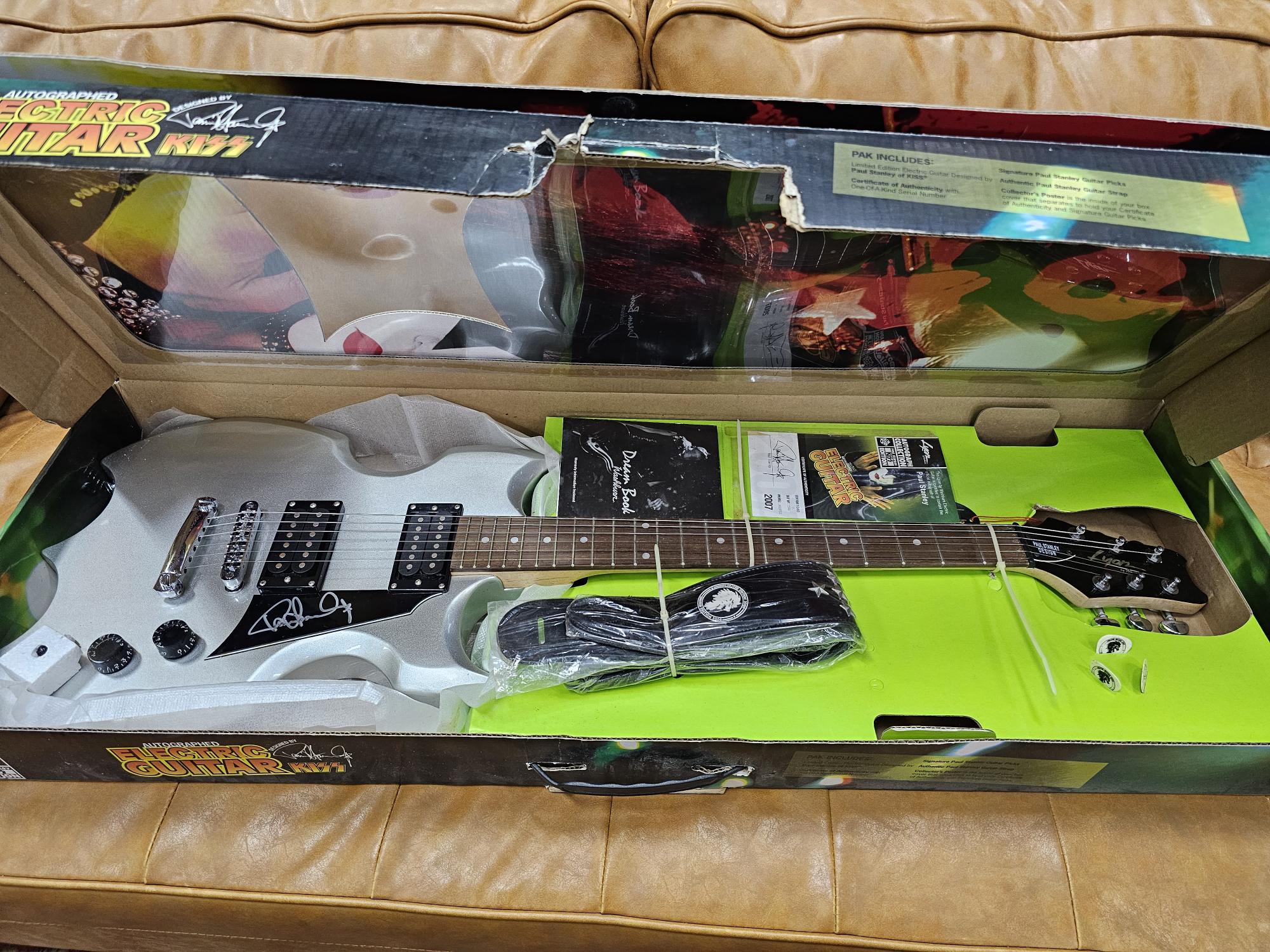 2007 Paul Stanley Designed & Autographed Silver Washburn Lyon Kiss Electric Guitar Limited Edition