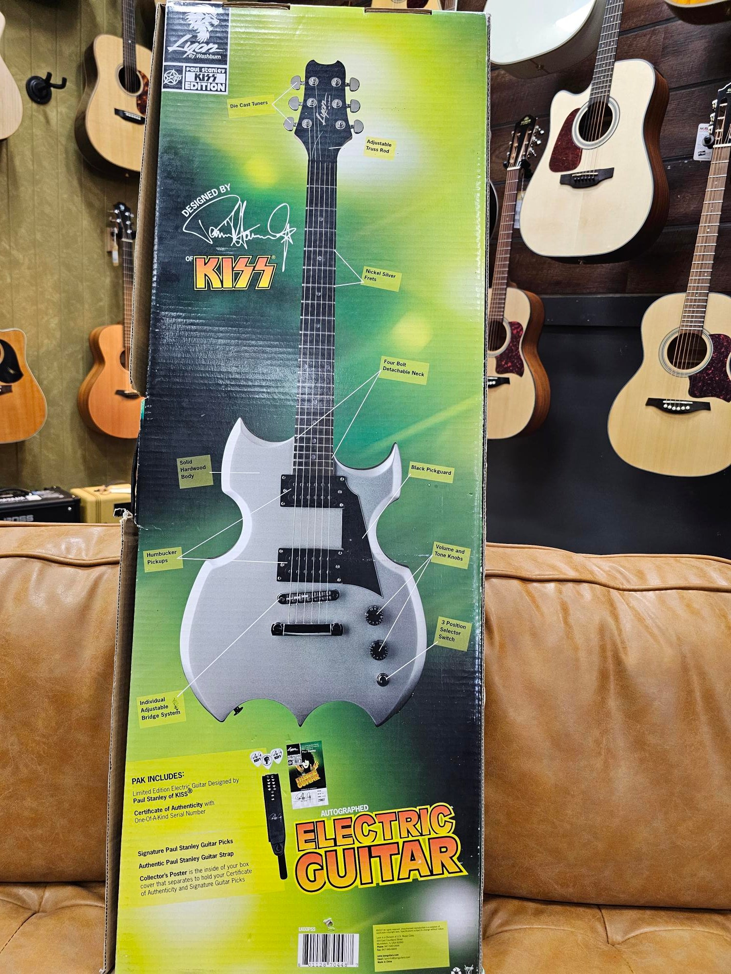 2007 Paul Stanley Designed & Autographed Silver Washburn Lyon Kiss Electric Guitar Limited Edition