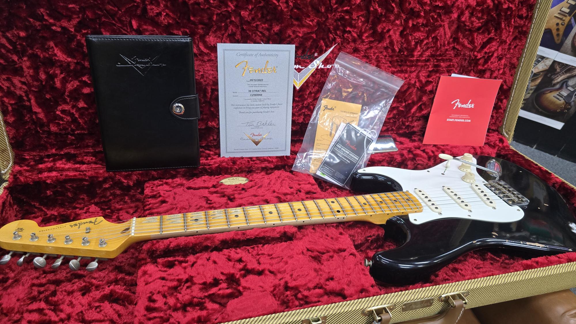 2023 Fender Custom Shop Stratocaster Electric Guitar 58RI Black Relic (Pre-Owned)