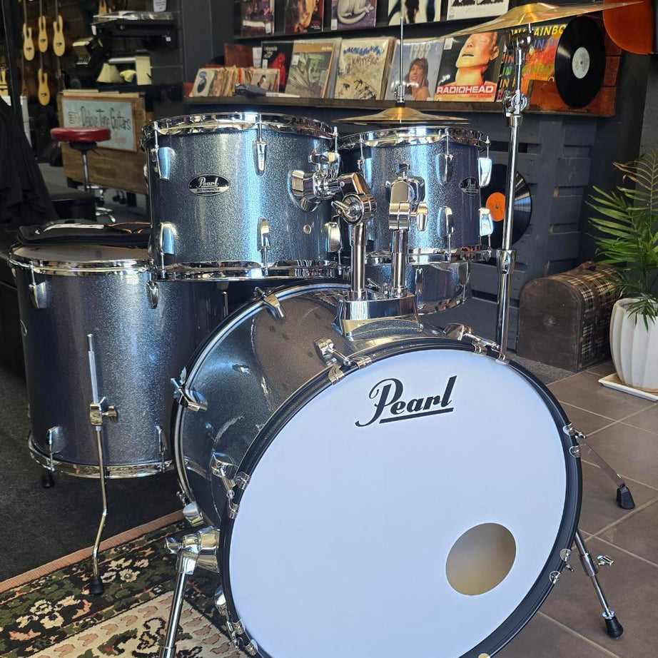 Pearl Roadshow Drum Set 5-Piece Complete Kit with Cymbals and Stands, Aqua Blue Sparkle