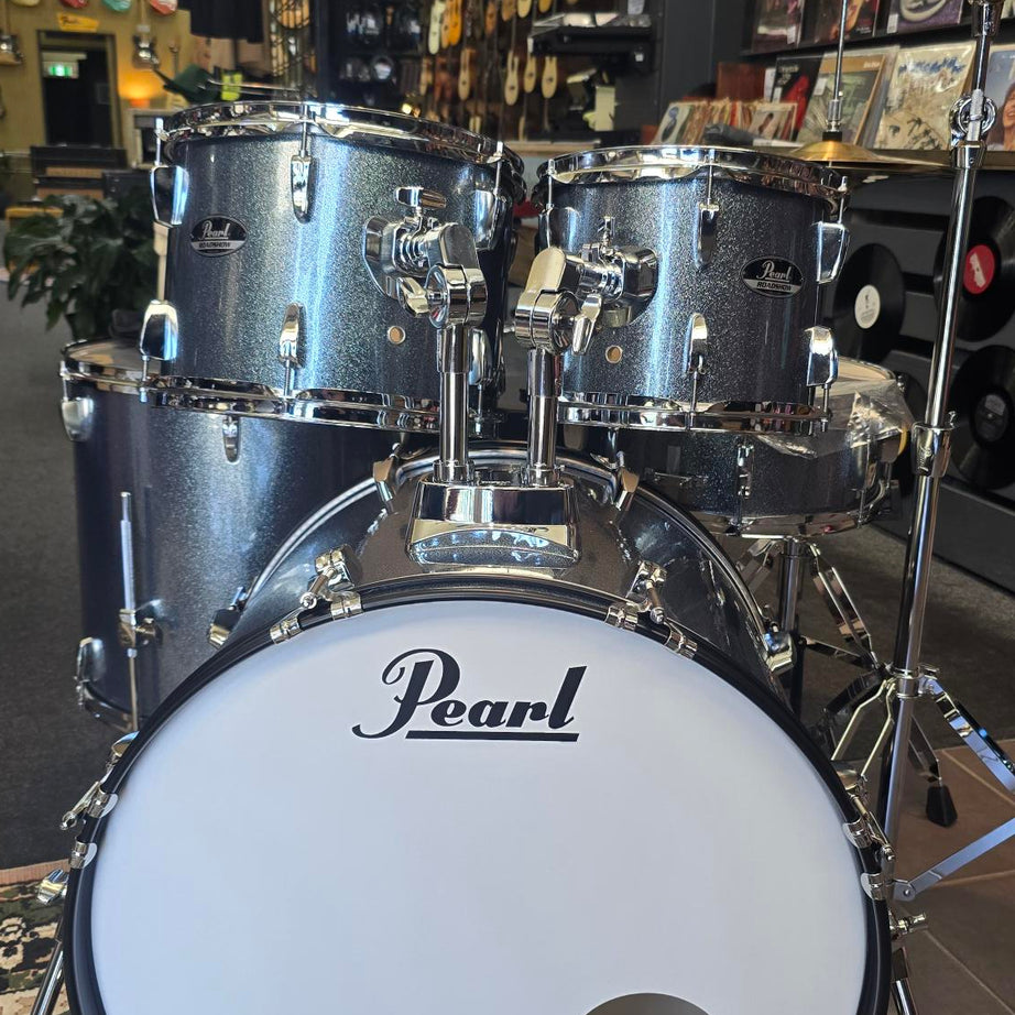 Pearl Roadshow Drum Set 5-Piece Complete Kit with Cymbals and Stands, Aqua Blue Sparkle