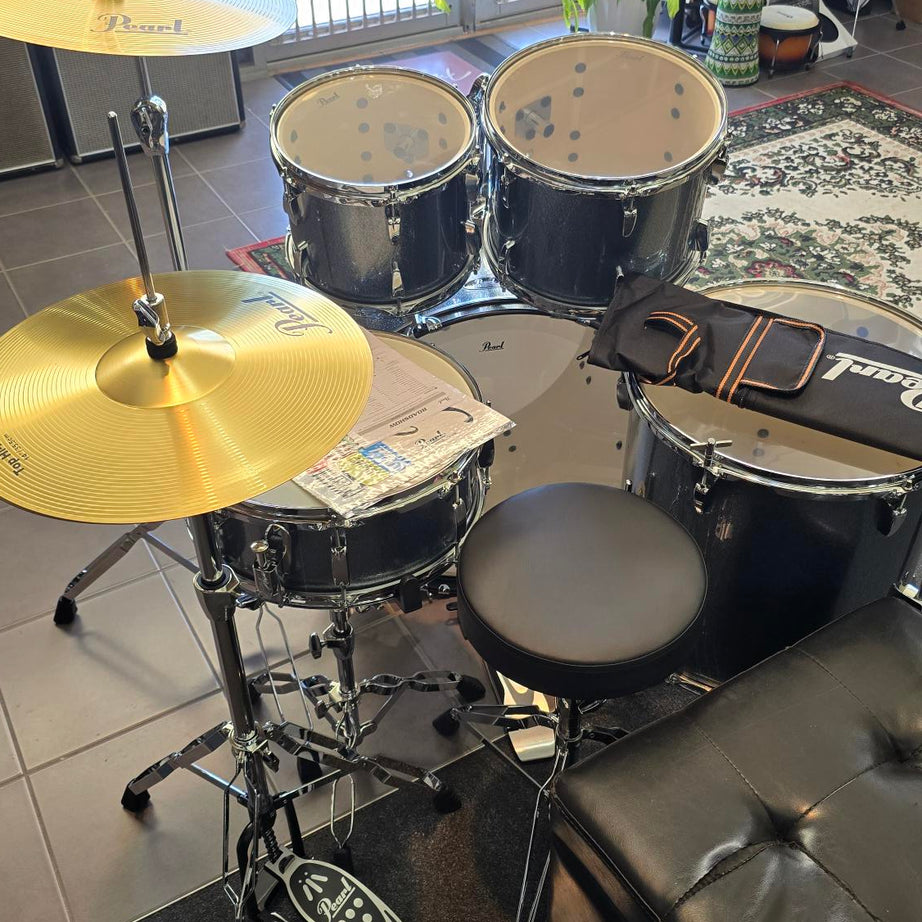 Pearl Roadshow Drum Set 5-Piece Complete Kit with Cymbals and Stands, Aqua Blue Sparkle