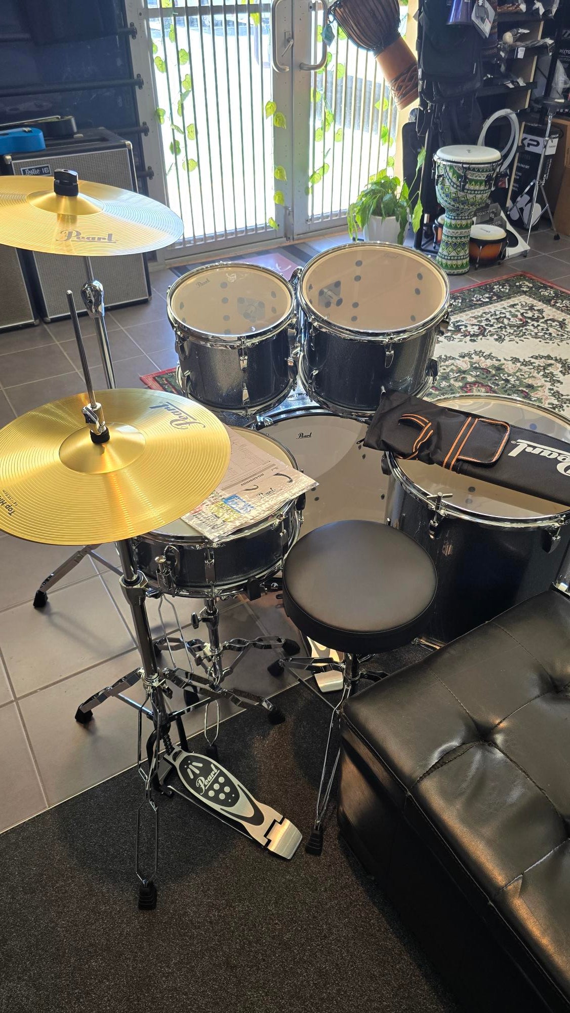 Pearl Roadshow Drum Set 5-Piece Complete Kit with Cymbals and Stands, Aqua Blue Sparkle