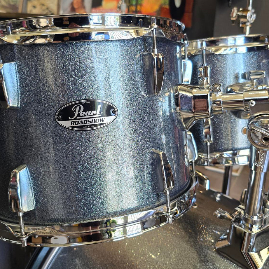 Pearl Roadshow Drum Set 5-Piece Complete Kit with Cymbals and Stands, Aqua Blue Sparkle