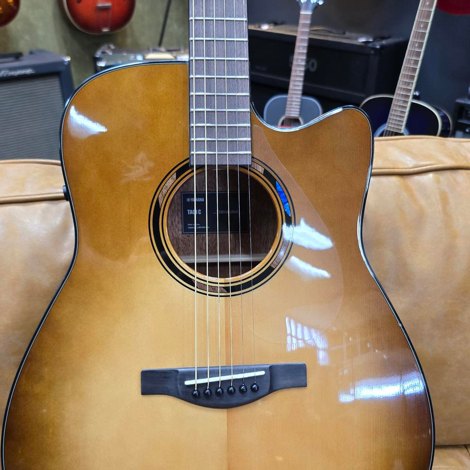 Yamaha TAG1C Grade TransAcoustic Solid Top Dreadnought Acoustic Guitar w/ Pickup SandBurst Burst Gloss Includes Gig Bag