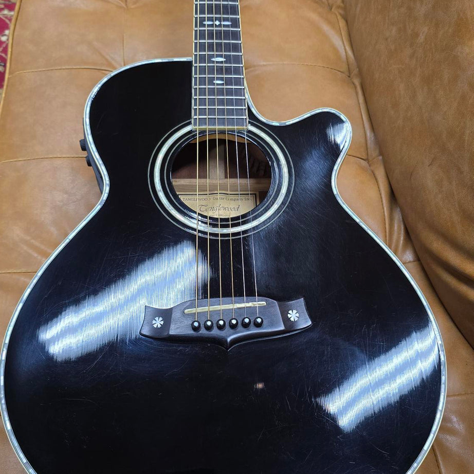 Tanglewood TW49 Black Gloss All solid timbers Acoustic/Electric Guitar W/Case (Pre-Owned)