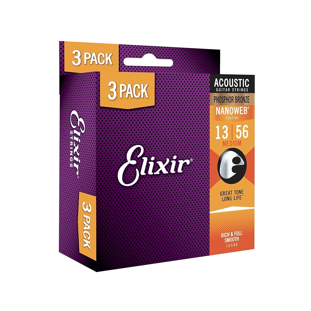 Elixir 3 Pack 13-56 Acoustic Nanoweb Strings
