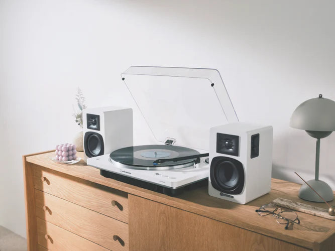 Audio Technica Powered Bluetooth bookshelf speakers - White W/ FREE T-SHIRT (while stock lasts)