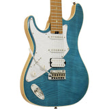 Aria 714-MK2 Fullerton Series Left Handed Electric Guitar in Turquoise Blue
