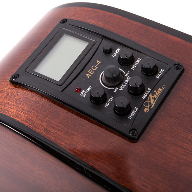 Aria ADW-01 Series Dreadnought AC/EL Guitar with Cutaway in Brown Sunburst Gloss Finish