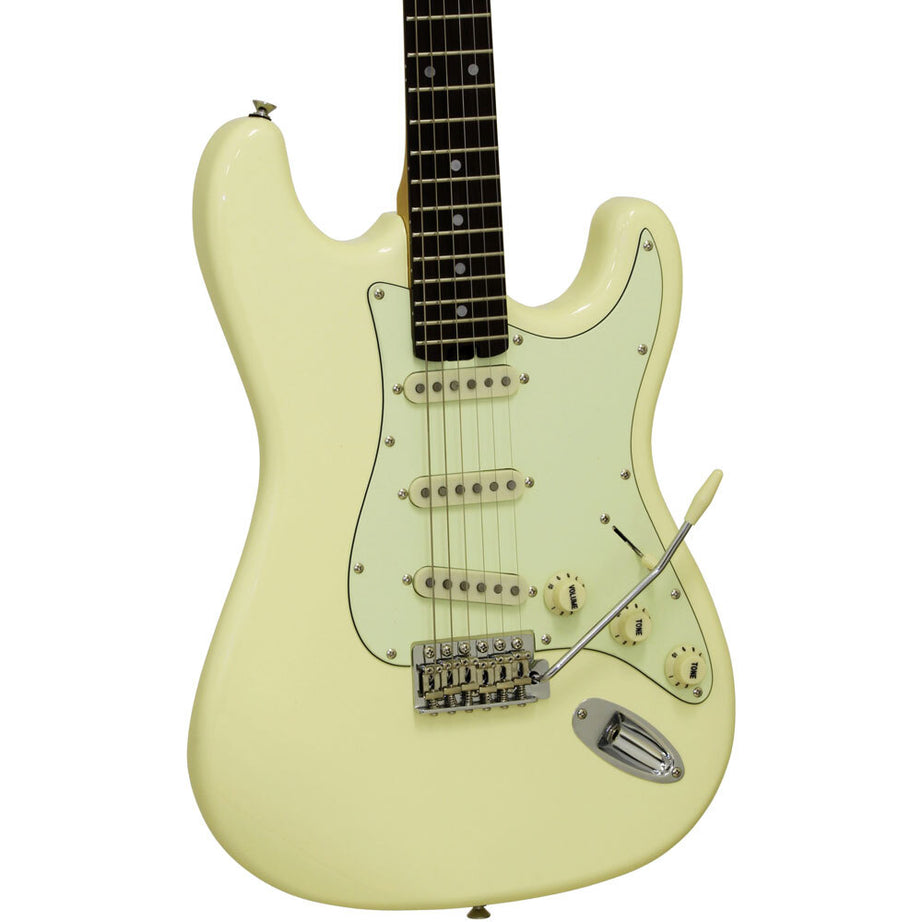 Aria STG-62 Modern Classics Series Electric Guitar in Vintage White Pickups: 3 x Single Coil (Alnico-5)