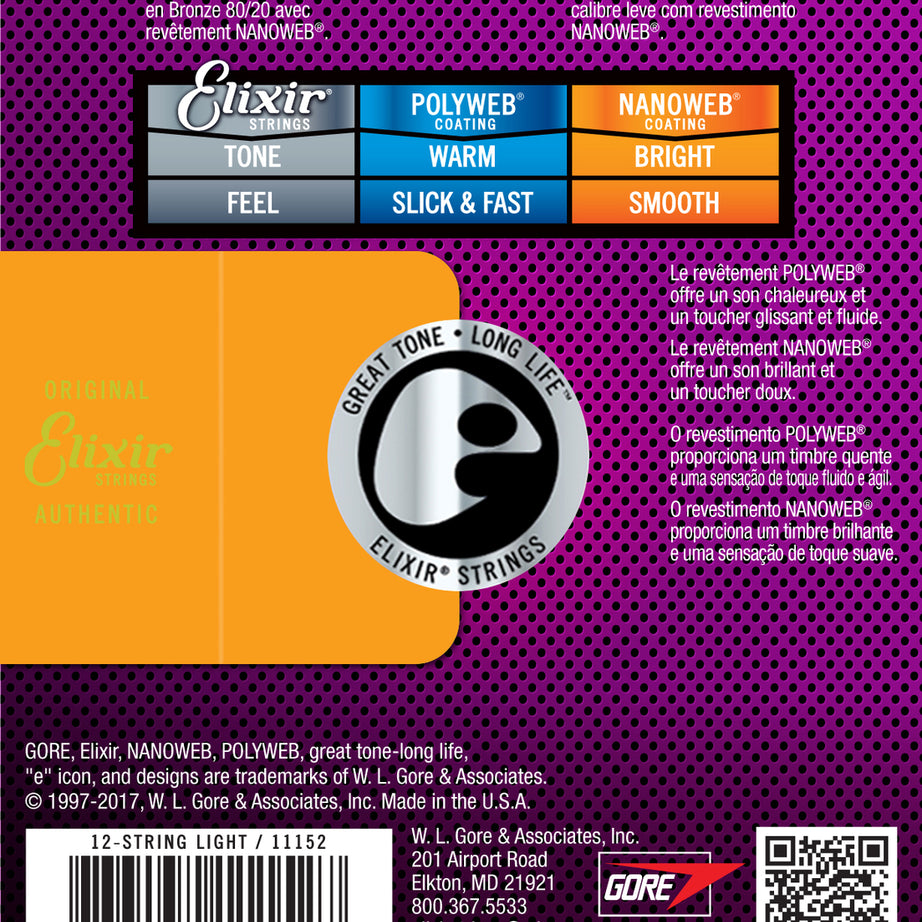 Elixir Nanoweb 80/20 Bronze 12 String Light 10-47