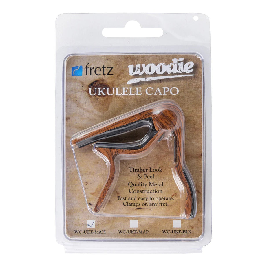 Fretz 'Woodie' Trigger-Style Ukulele Capo (Mahogany) OR (maple)