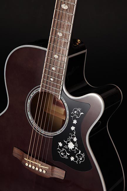 Takamine G70 Series NEX AC/EL Guitar with Cutaway in Transparent Black Gloss Finish