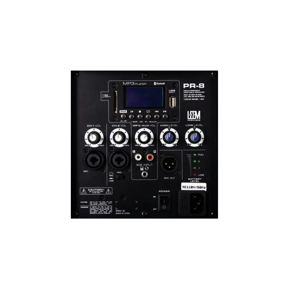 Leem PR-8 Portable, Active 50W, 8" PA Speaker System with Wireless Microphone Built-in MP3 Player with Bluetooth, SD Card & USB Input