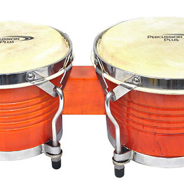 Percussion Plus Deluxe 7.5 & 8.5" Wooden Bongos in Gloss Natural Lacquer Finish Chrome Finished Hardware