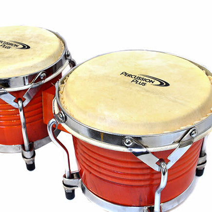 Percussion Plus Deluxe 7.5 & 8.5" Wooden Bongos in Gloss Natural Lacquer Finish Chrome Finished Hardware