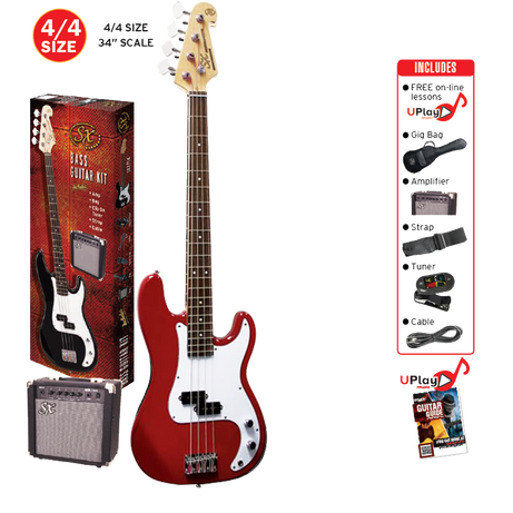 Essex SX Bass guitar package deal Candy Apple Red .