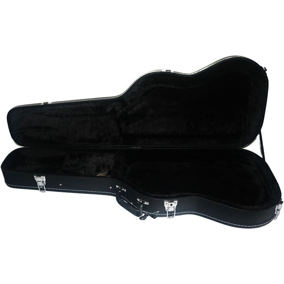 FZONE Wooden Electric Guitar Case with Flat Edge in Black Equipped with Chrome Hardware