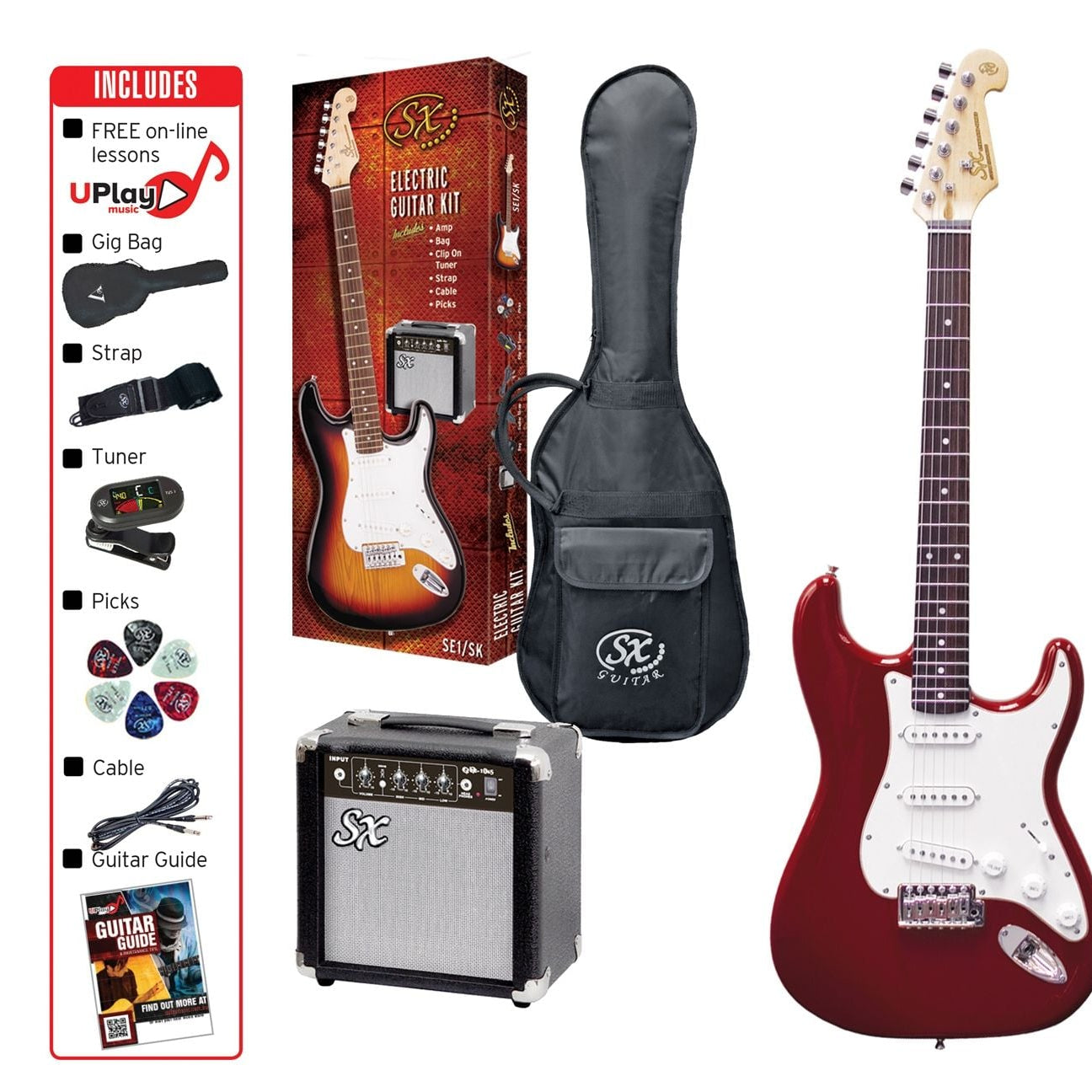 SX 3/4 Size Electric Guitar Kit in Candy Apple Red