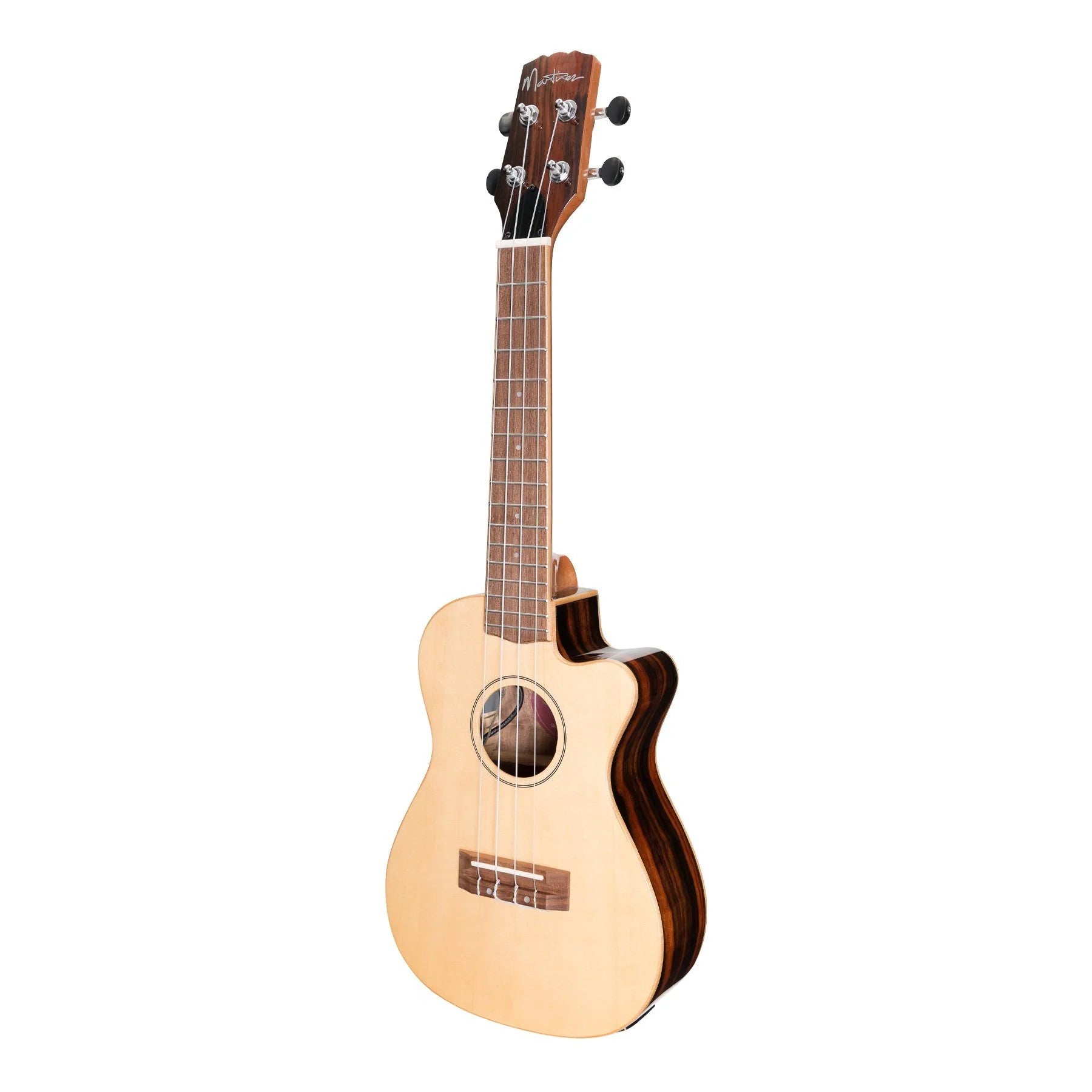 Martinez Southern Belle 7 Series Spruce Solid Top Electric Cutaway Concert Ukulele with Hard Case (Natural Gloss)