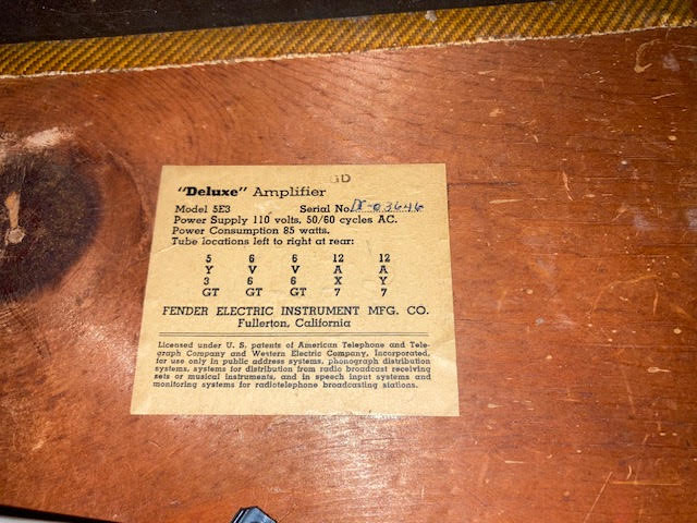 SOLD - 1956 Fender Deluxe 5E3 Tweed Narrow Panel amplifier