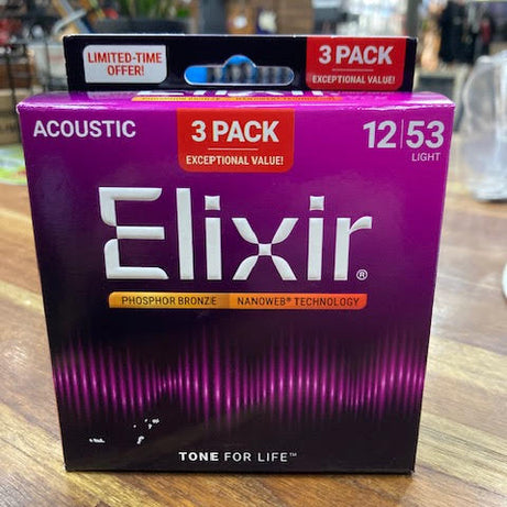 Elixir 3 pack 12/53 nanoweb Phospor Bronze