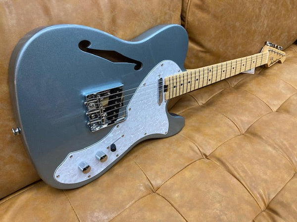 Aria 615-TL Series Semi-Hollow Electric Guitar in Metallic Ice Blue