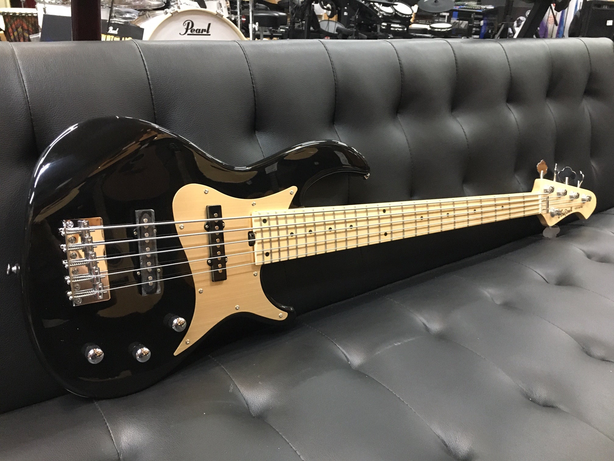 Aria Pro II 5 String Bass Guitar Black with Gold Guard - ARRSB618
