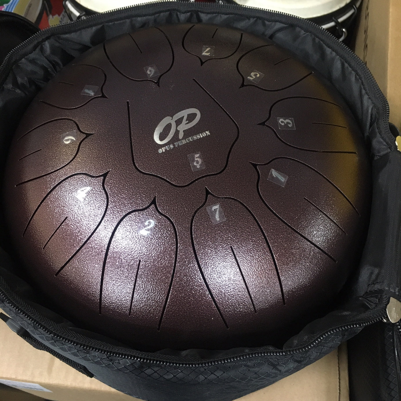 Opus 10" tongue drum in chestnut w/ accessories